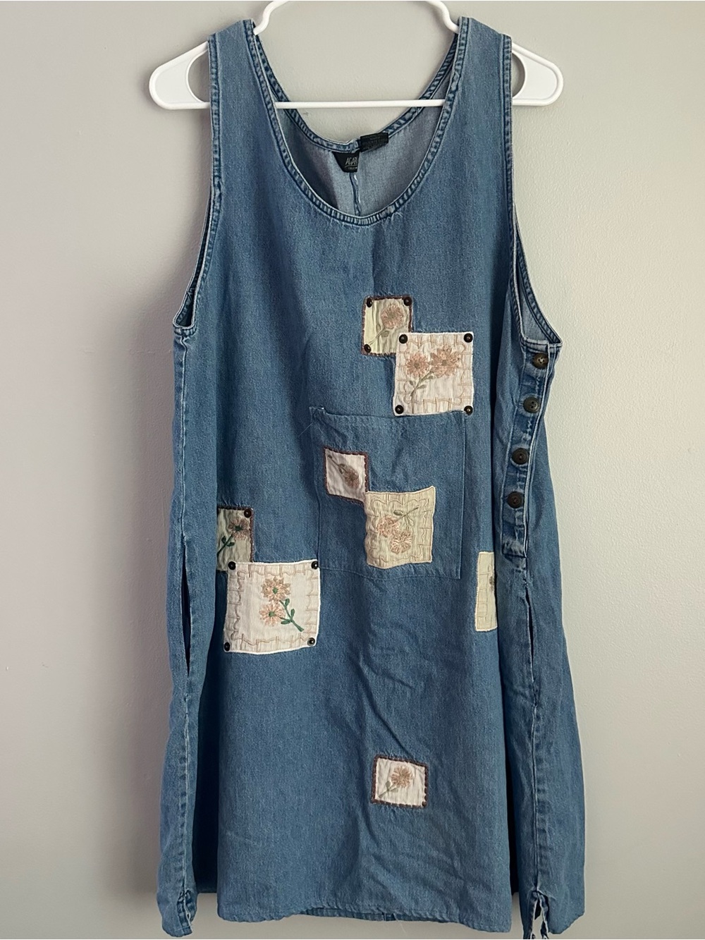 Agapo vintage 90’s denim dress XL large women’s patchwork embroidered floral L